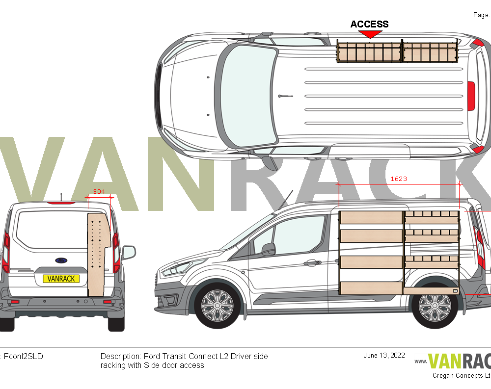 Ford Connect LWB 2014+Side Loader Van Racking